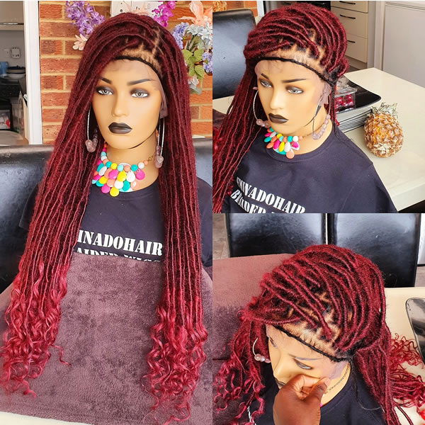 Olax Black Brown Highlights Faux Locs Braided Wig | Eminado Hair