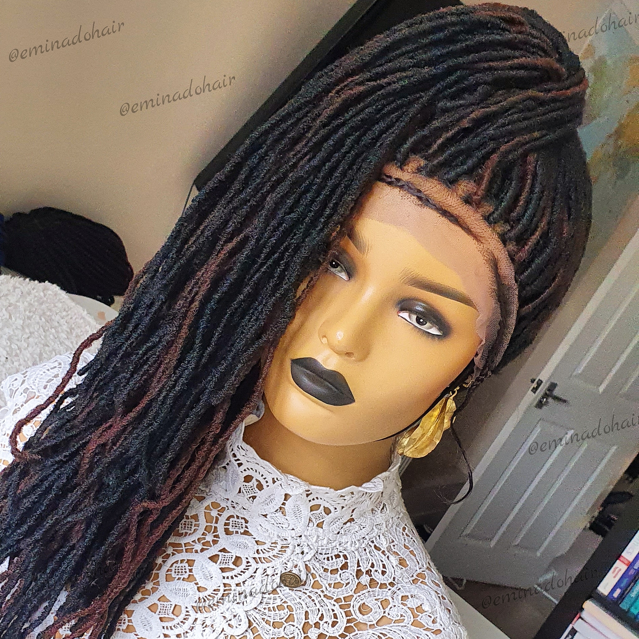 Dara Black Faux Locs Full Lace Braided Wig