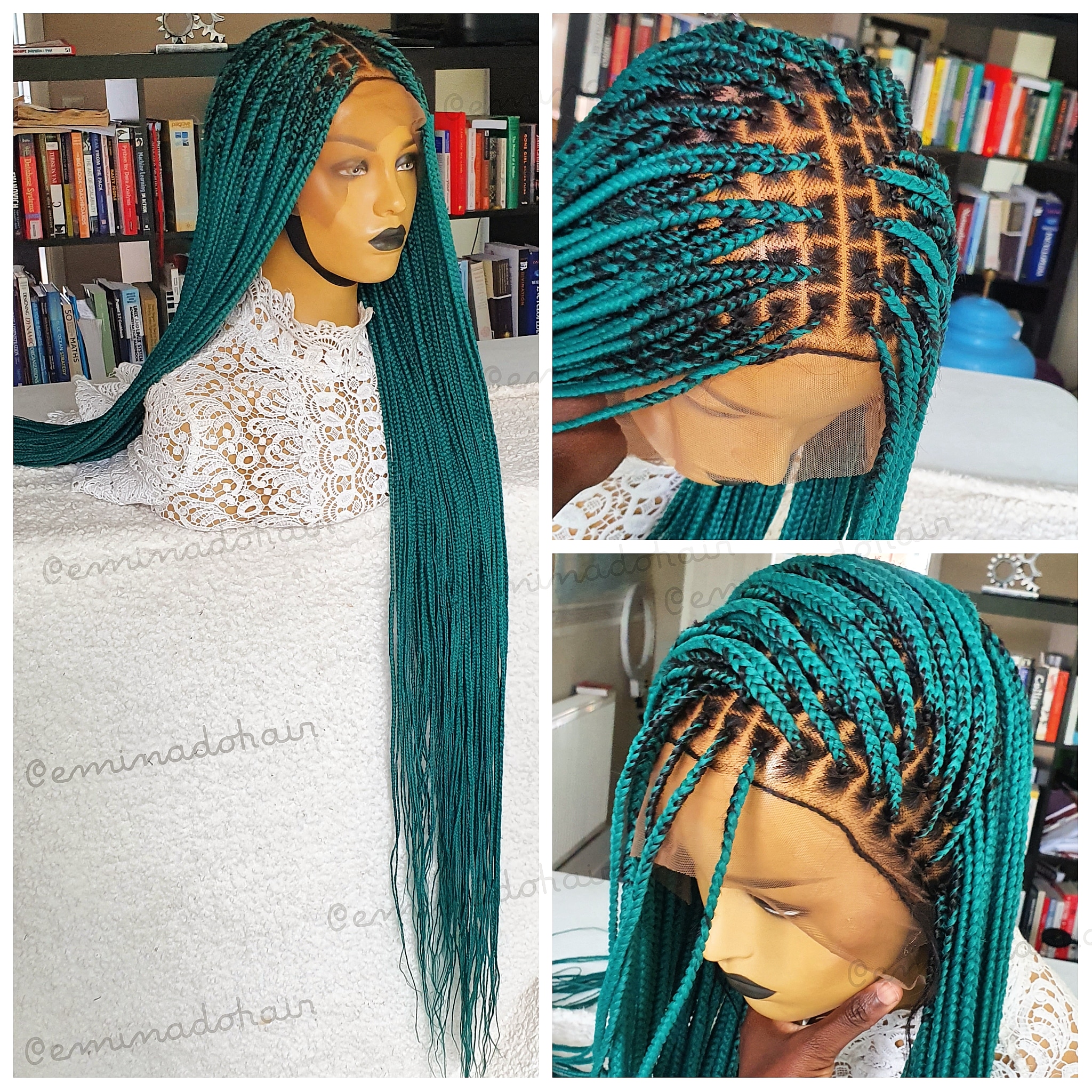 Knotless Green Full Frontal Box Braided Wig