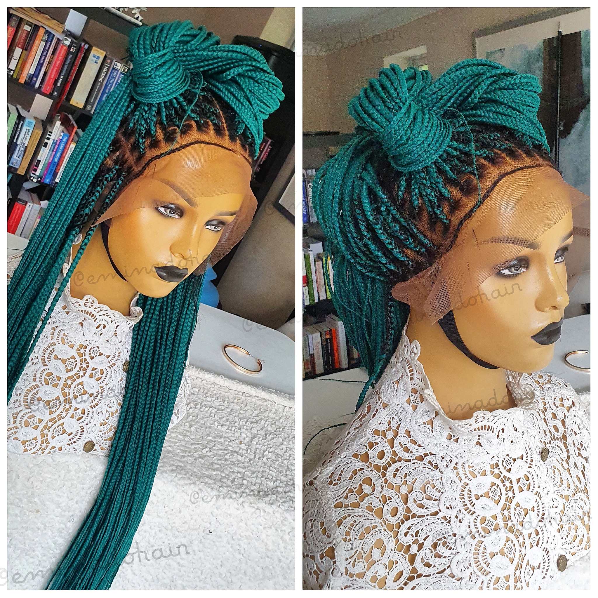 Knotless Green Full Frontal Box Braided Wig