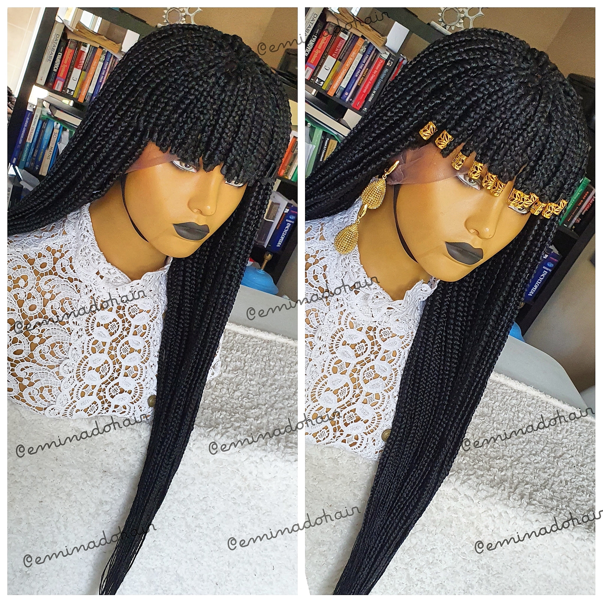 Oba Black Fringe Box Braids Braided Wig