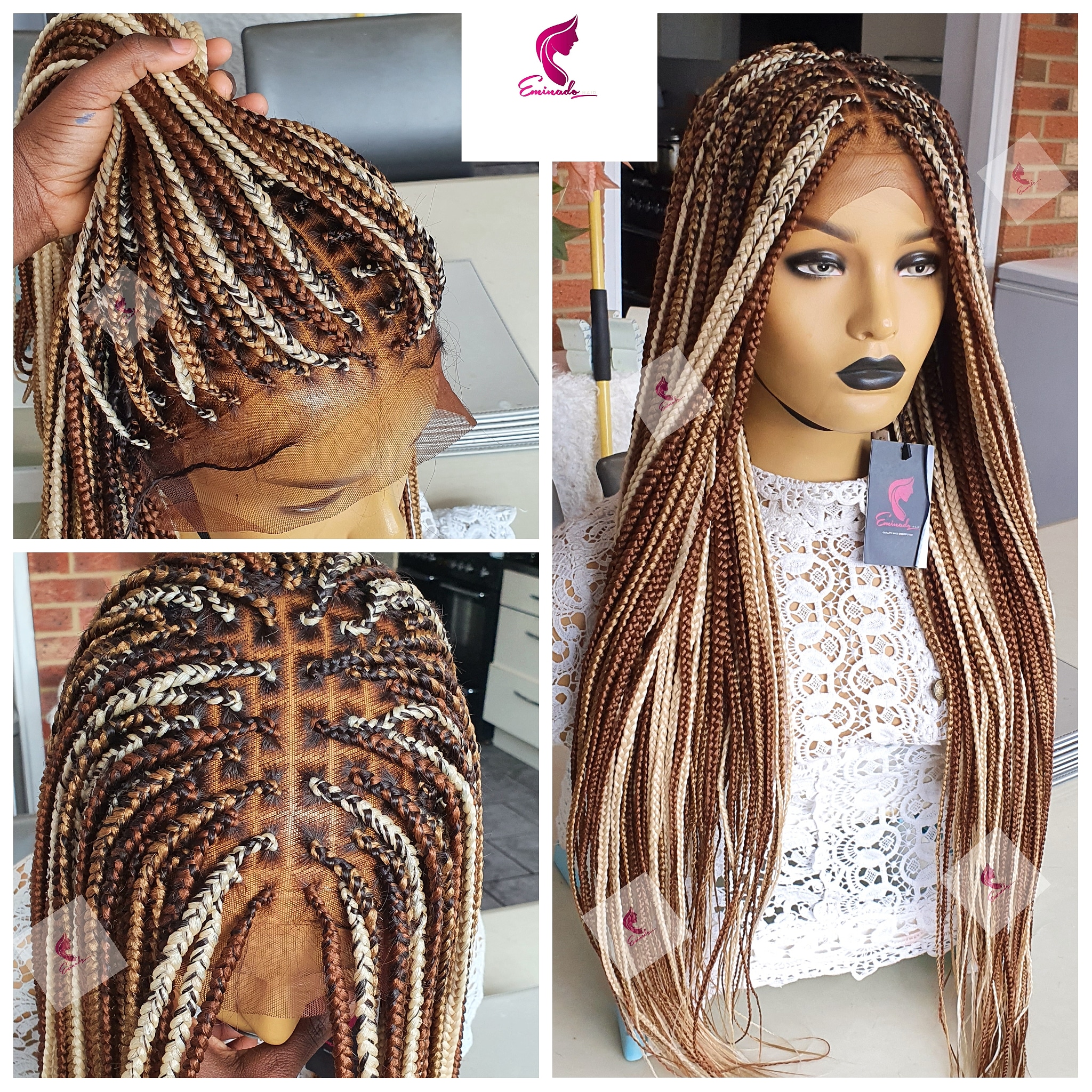 Knotless Box Braids Full Frontal, mixed blondes | Braided Wigs Store UK | E...