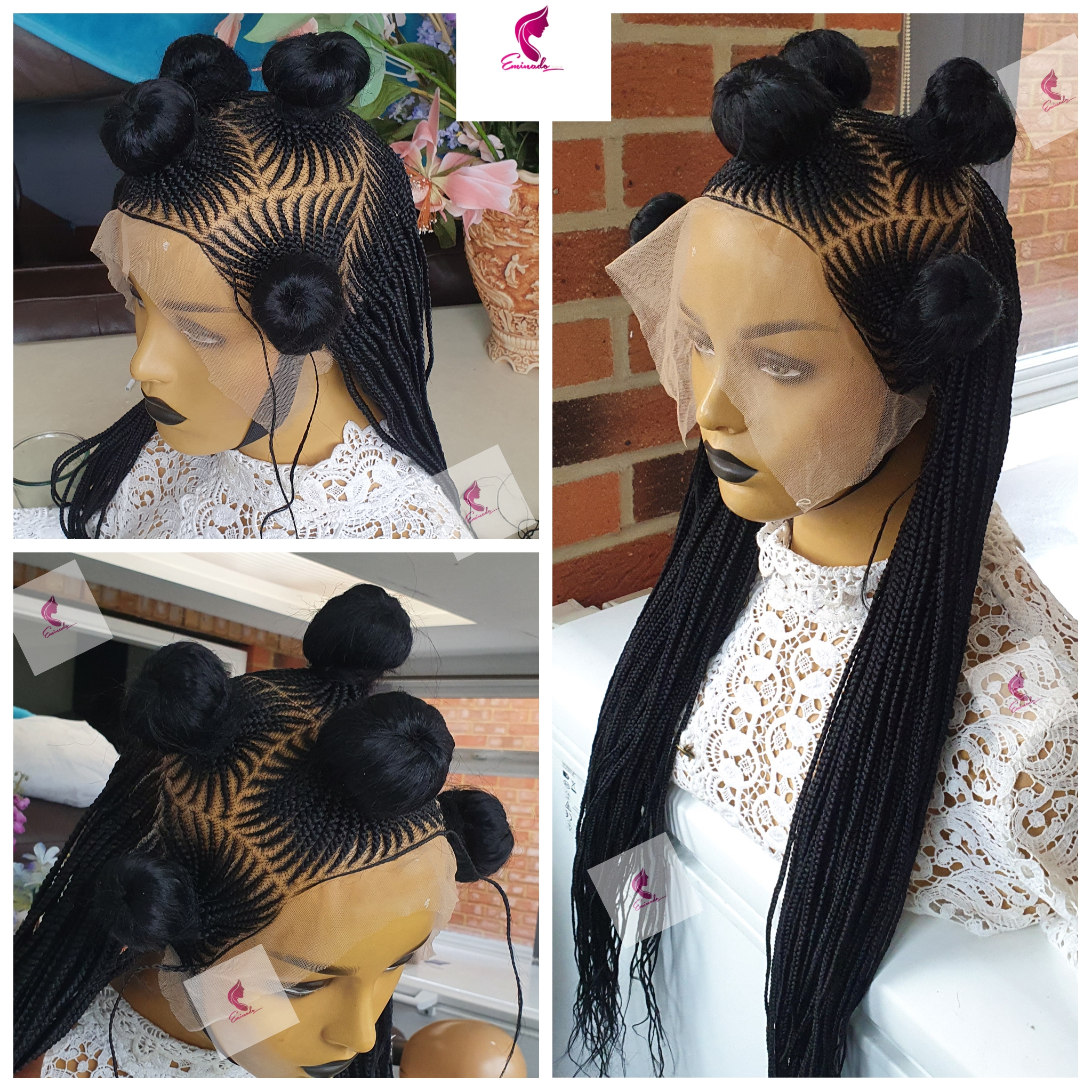 Bantu Black Ket Cornrow Braided Wig