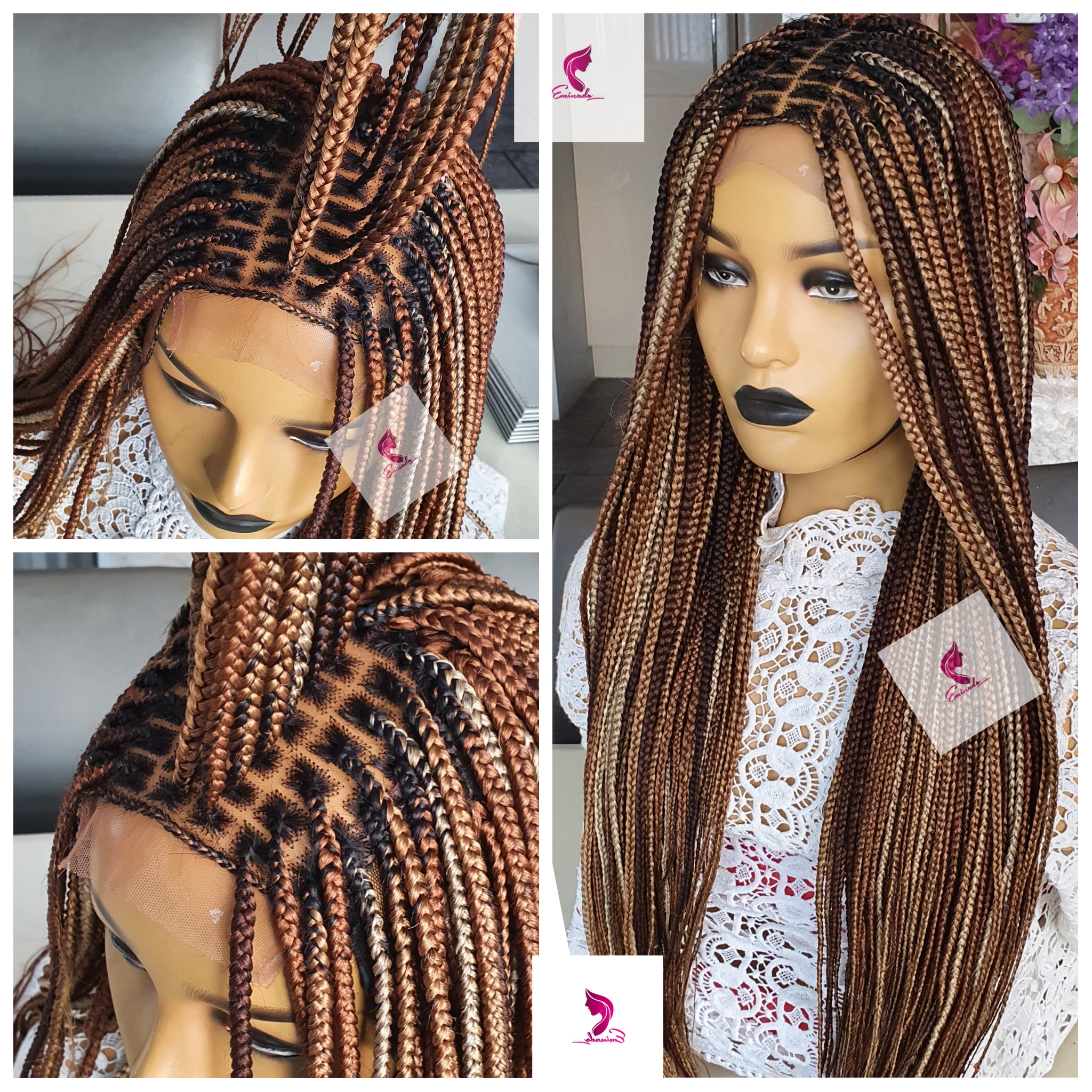 Knotless Braids Brown 30 Inches Closure Box Braided Wig