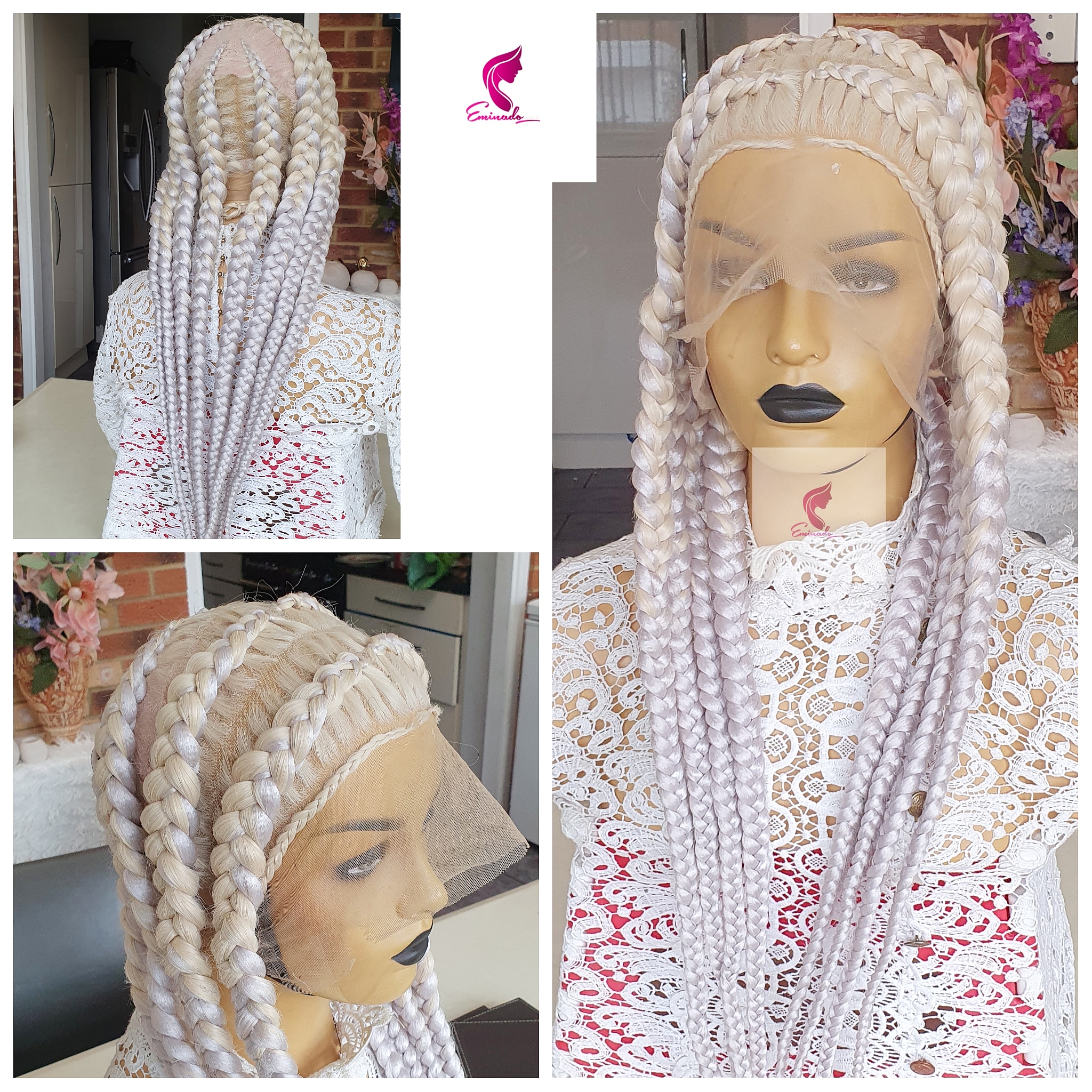 Braided Wig, Cornrow. White Platinum Blonde, .braidwig, Braidswig