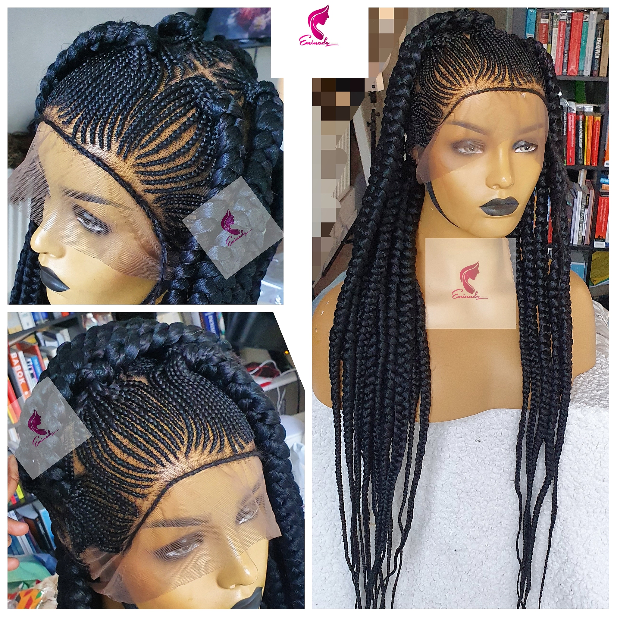 Oba Black Fringe Box Braids Braided Wig