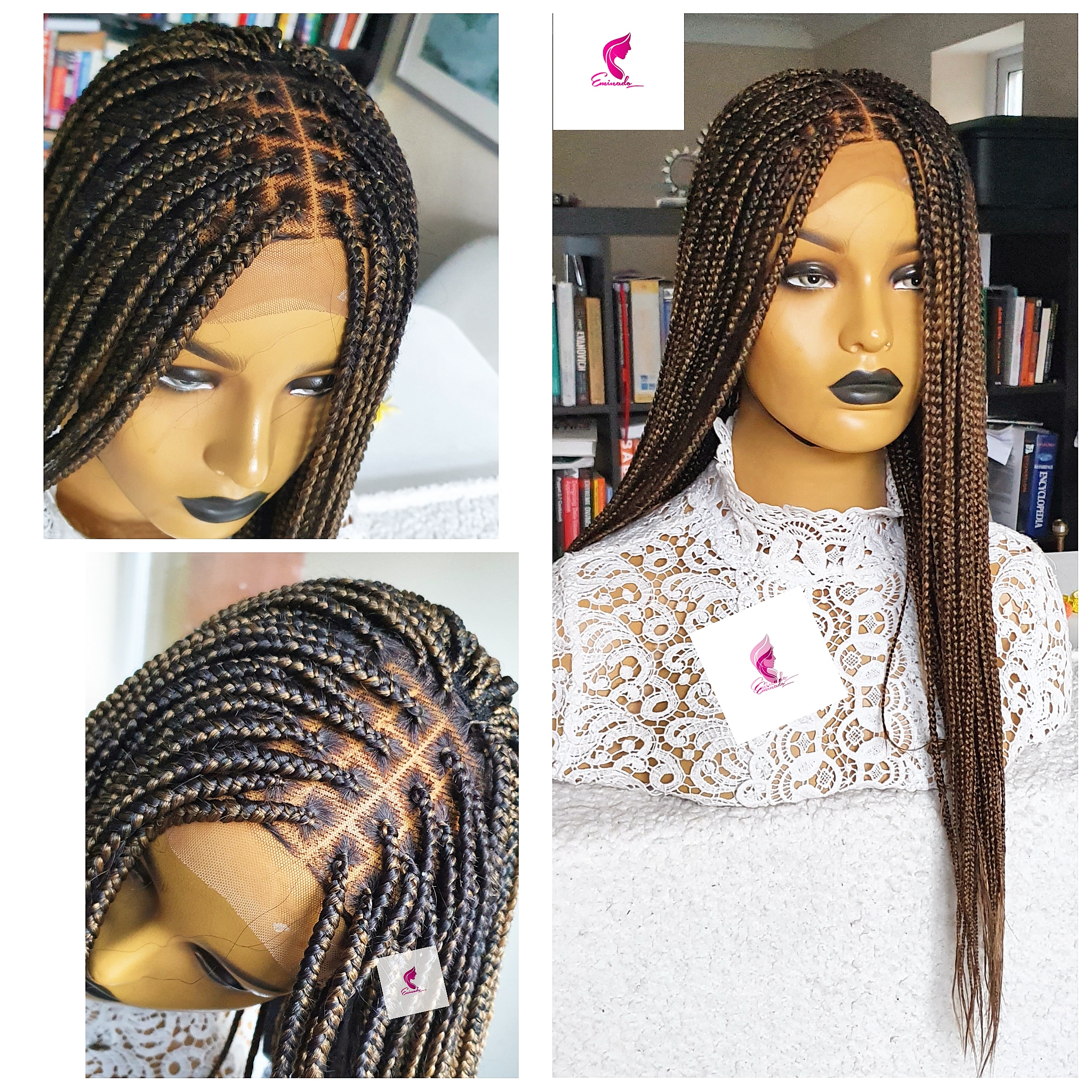 Knotless Braids Black Brown Mix Short lenght Closure Braided Wig