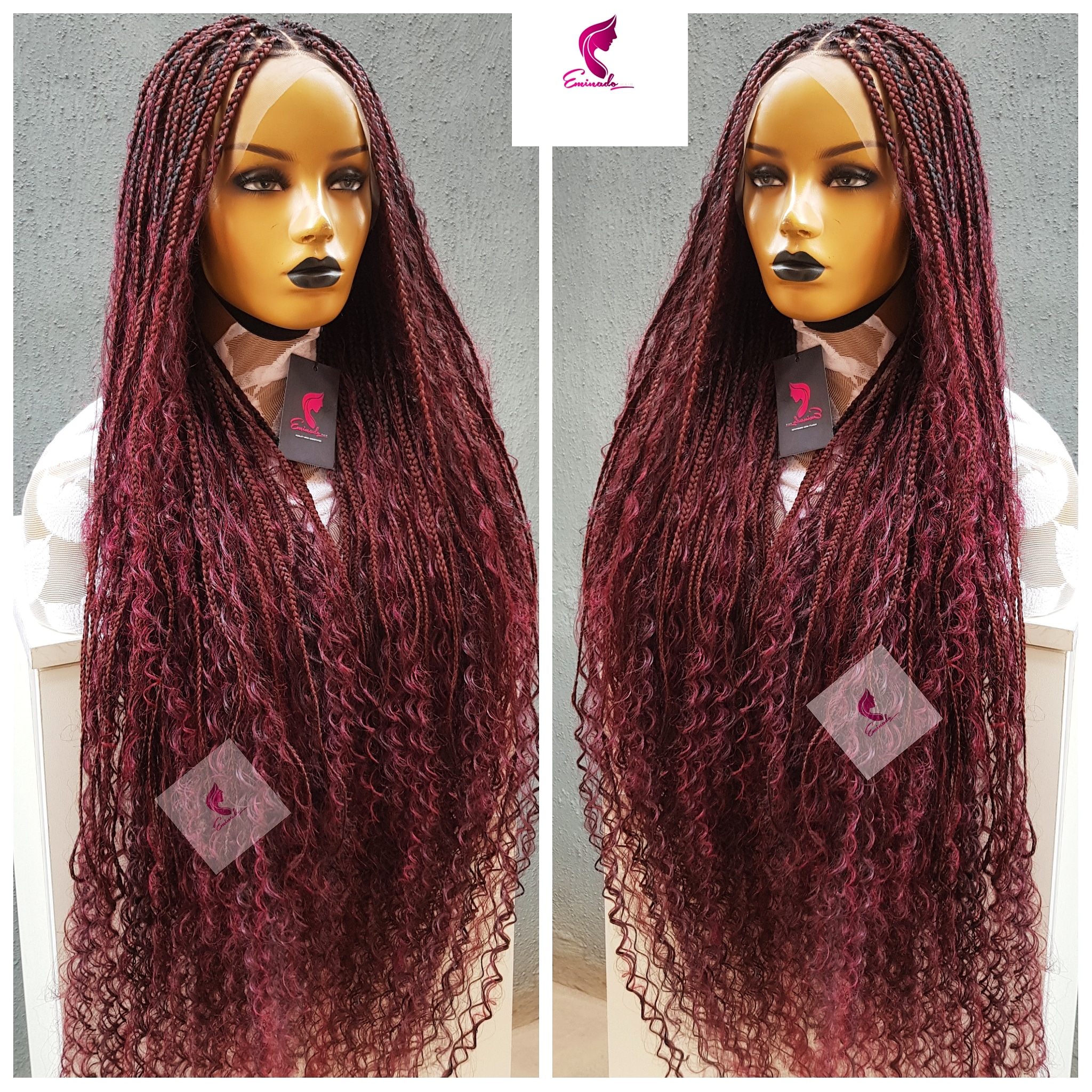 Boho Knotless Braids Burgundy Box Braided Wig