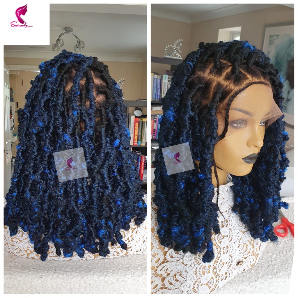 Indigo Blue Distressed Butterfly Locs Braided Wig Eminado Hair