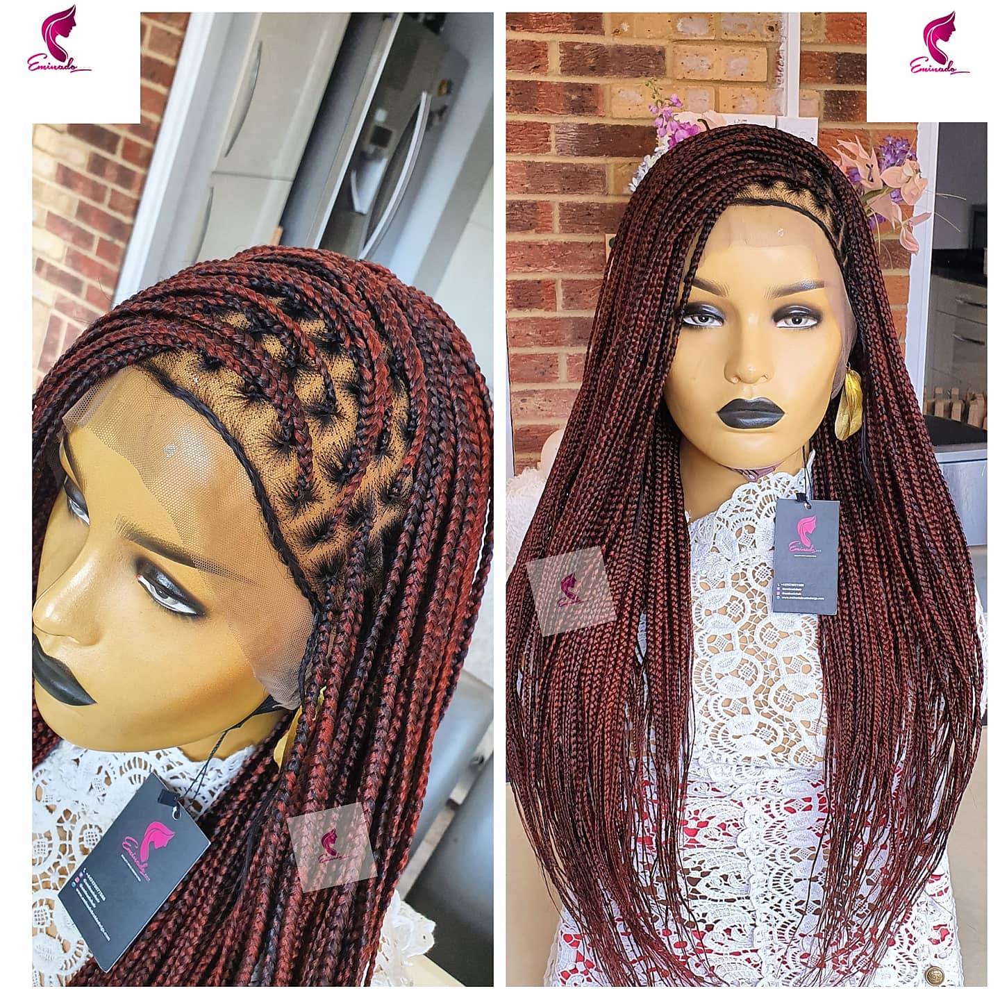 Knotless Braids Burgundy 360 Frontal Box Braided Wig