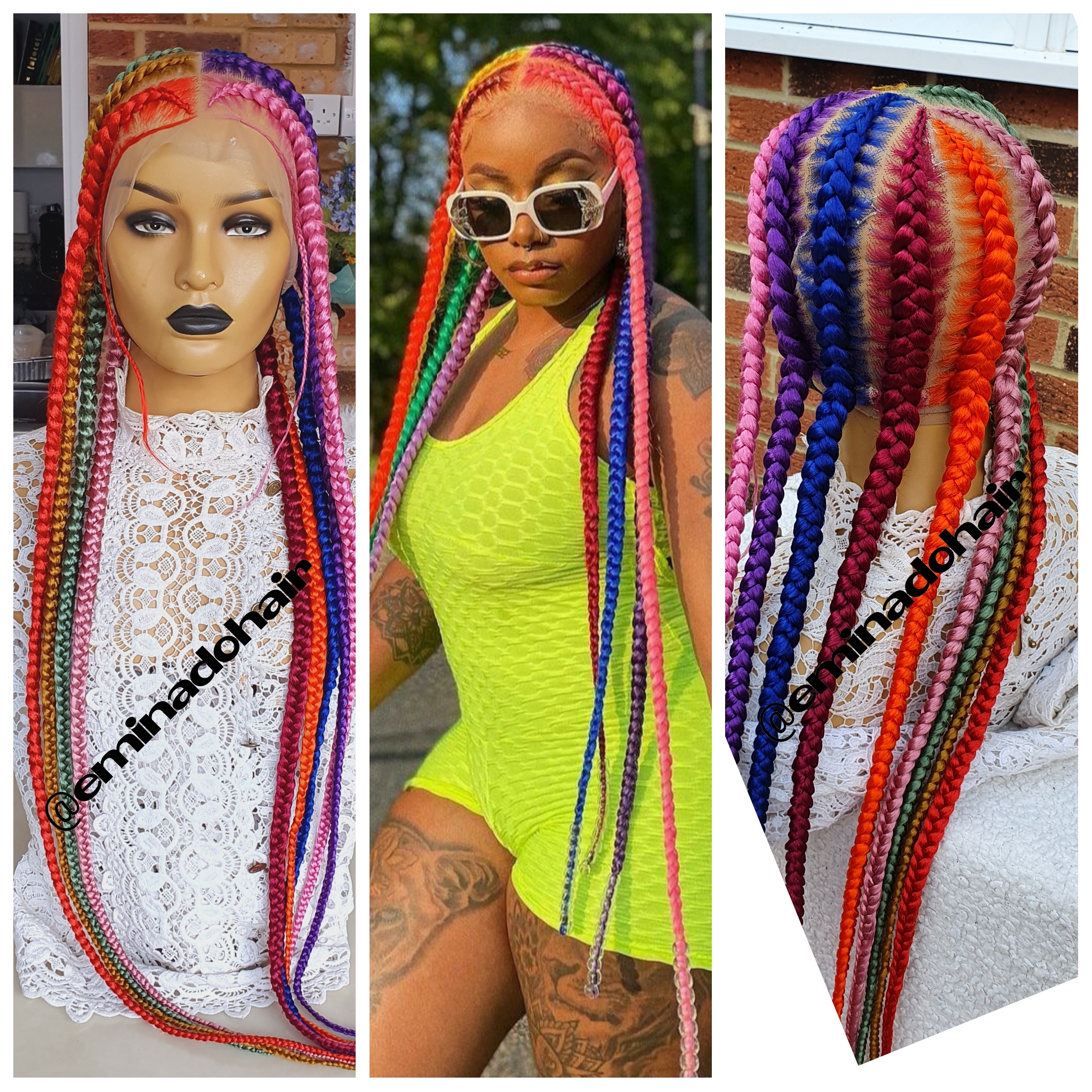 Pop Smoke Rainbow Colour Cornrow Braided Wig