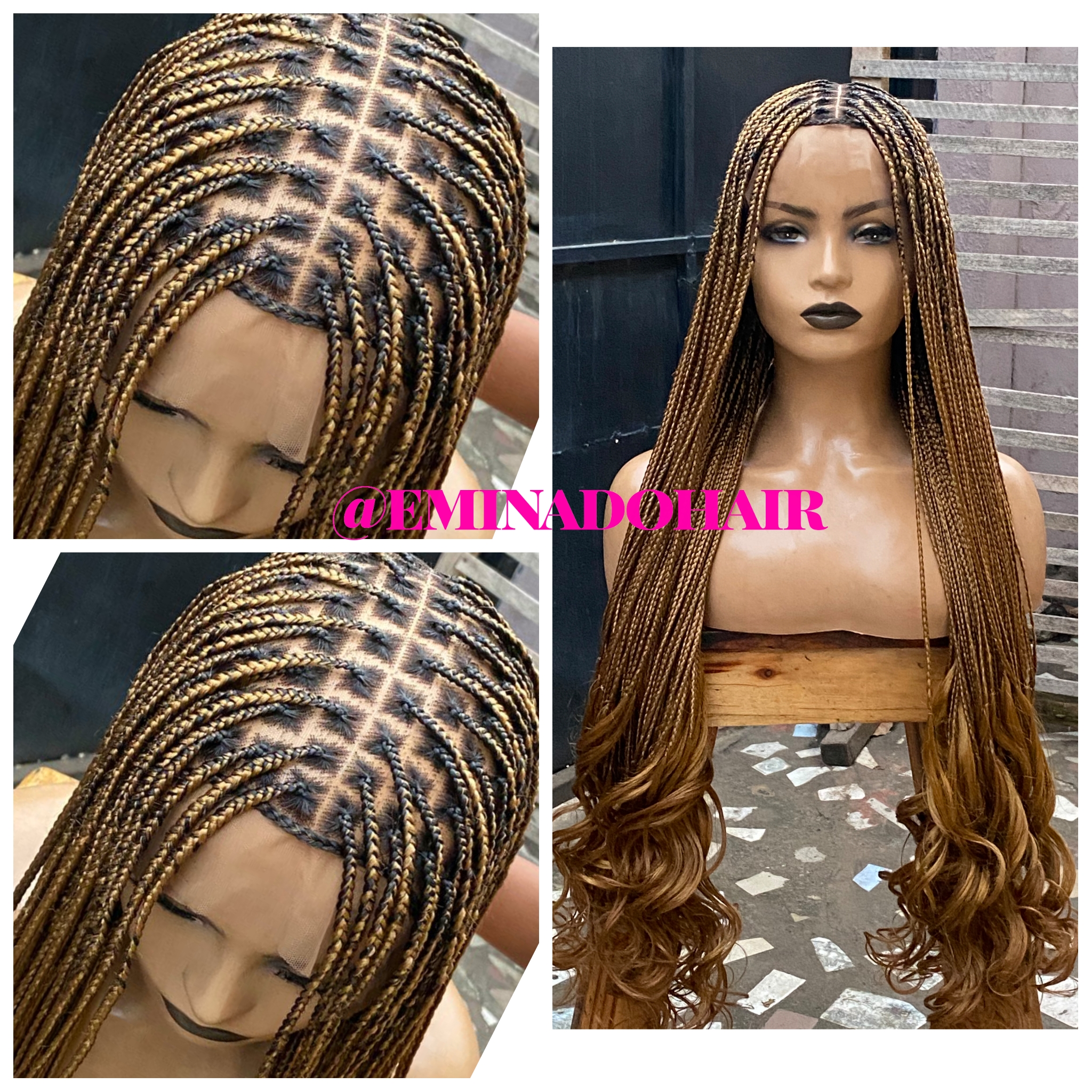 Bouncy braided wig, frontal lace wig, long curly braids wig by