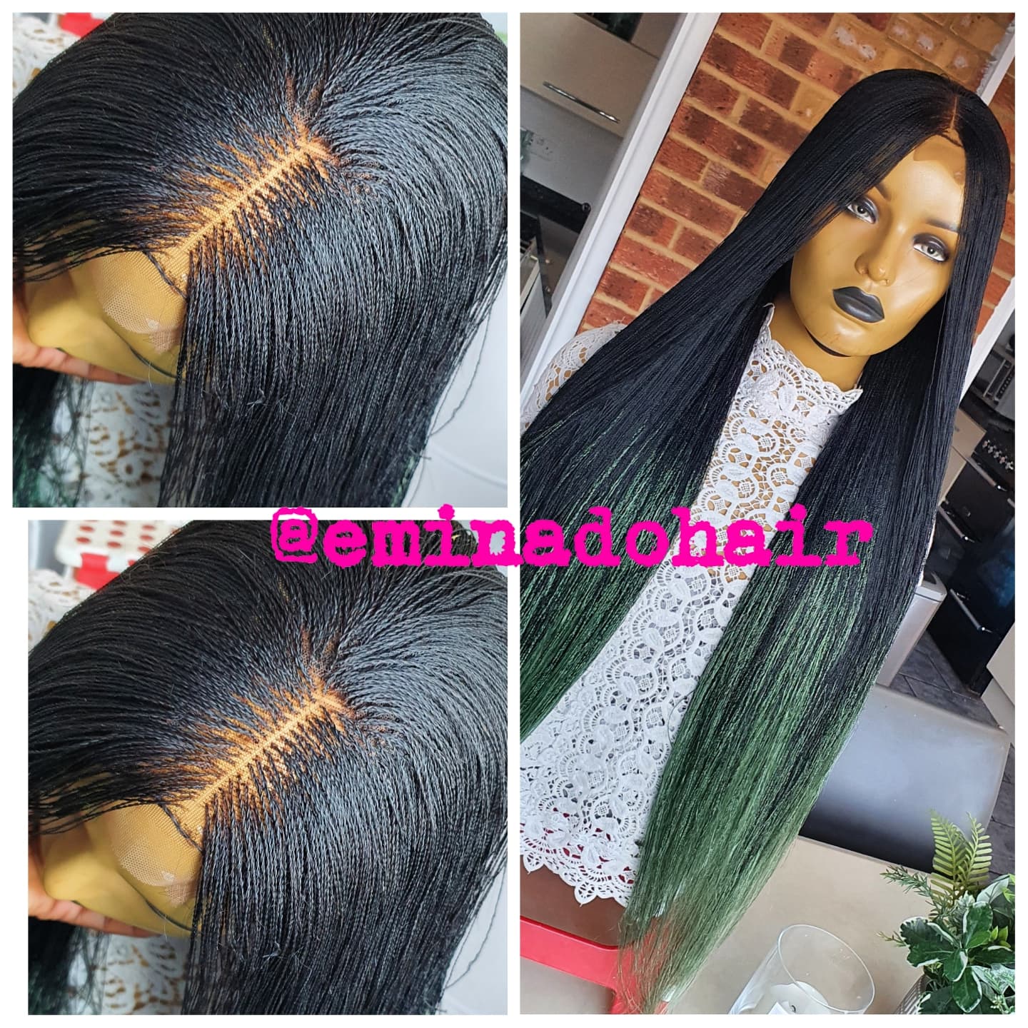 Black Green Ombre Twists Braided Wig