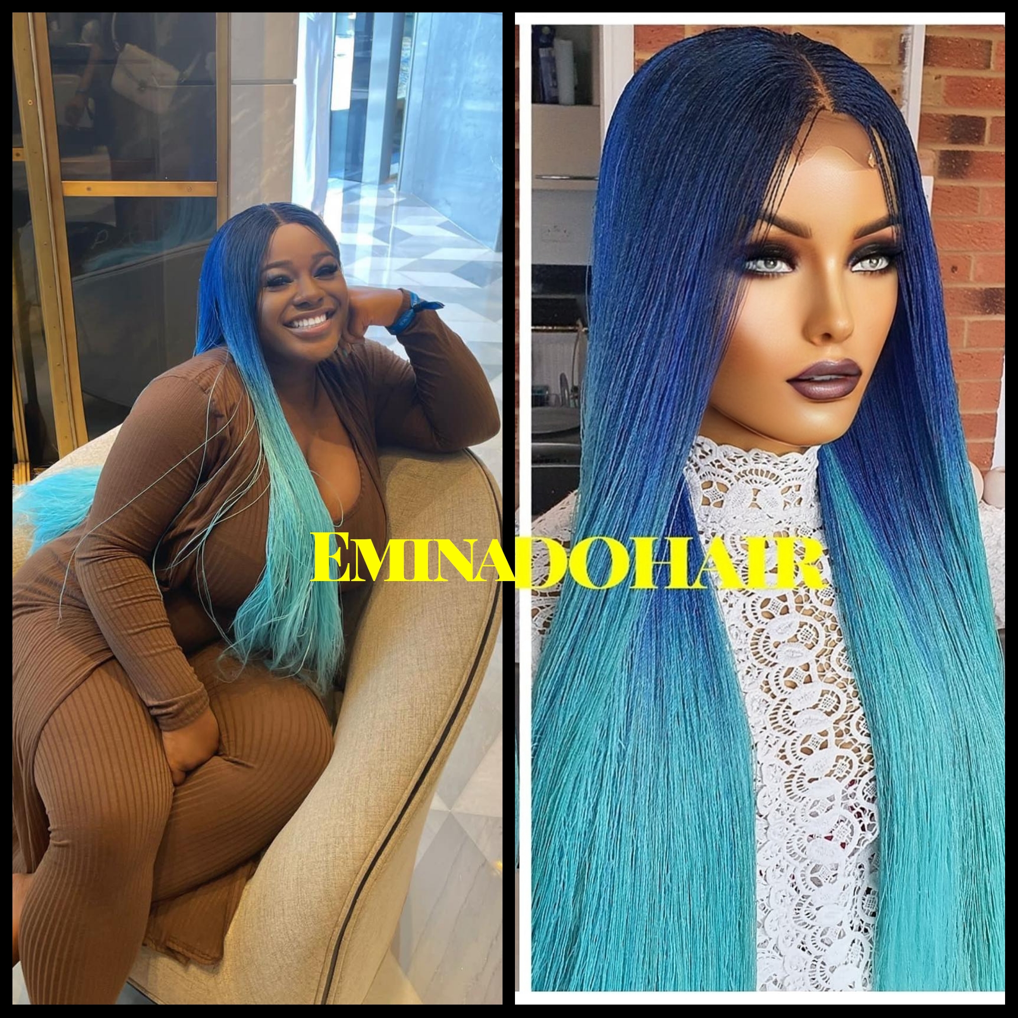 Sky Blue Ombre Senegalese Closure Twists Braided Wig