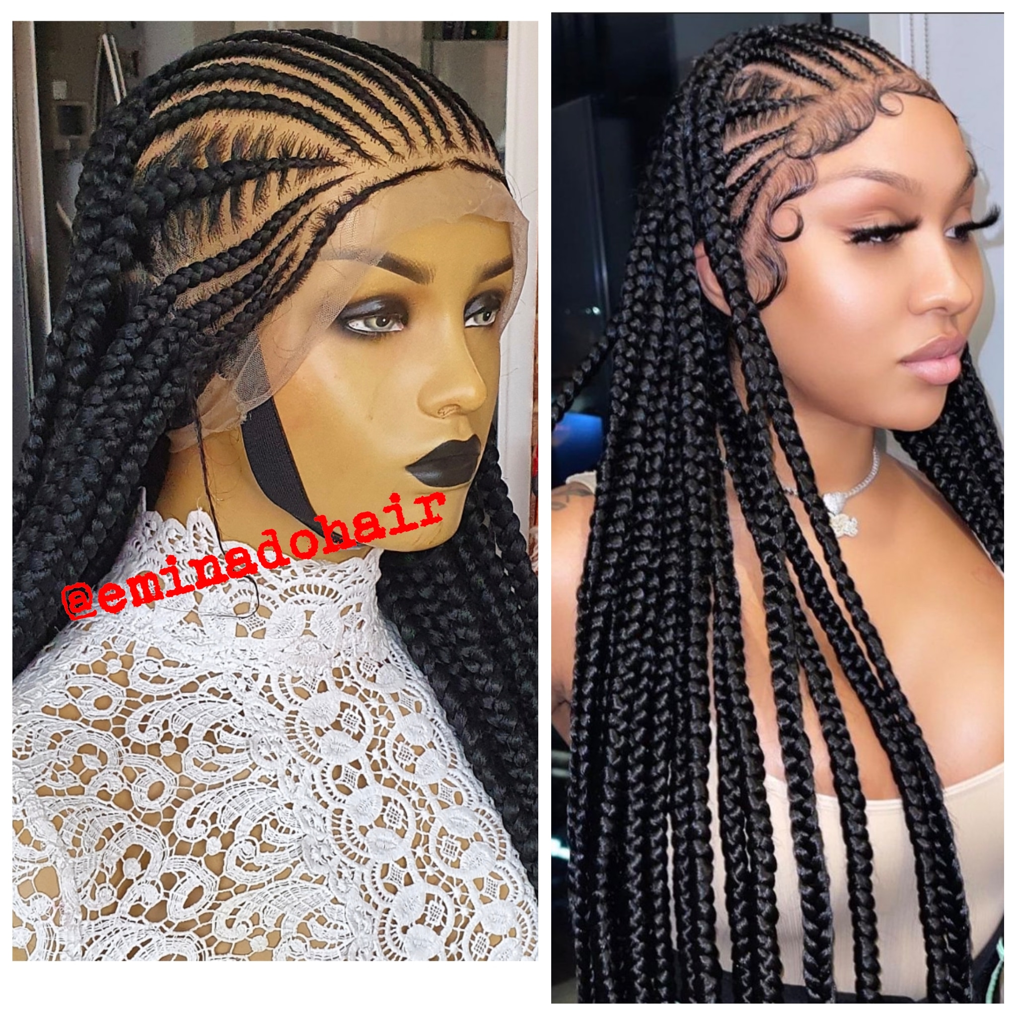 Areey Black Stitch Sided Cornrow Braided Wig | Eminado Hair