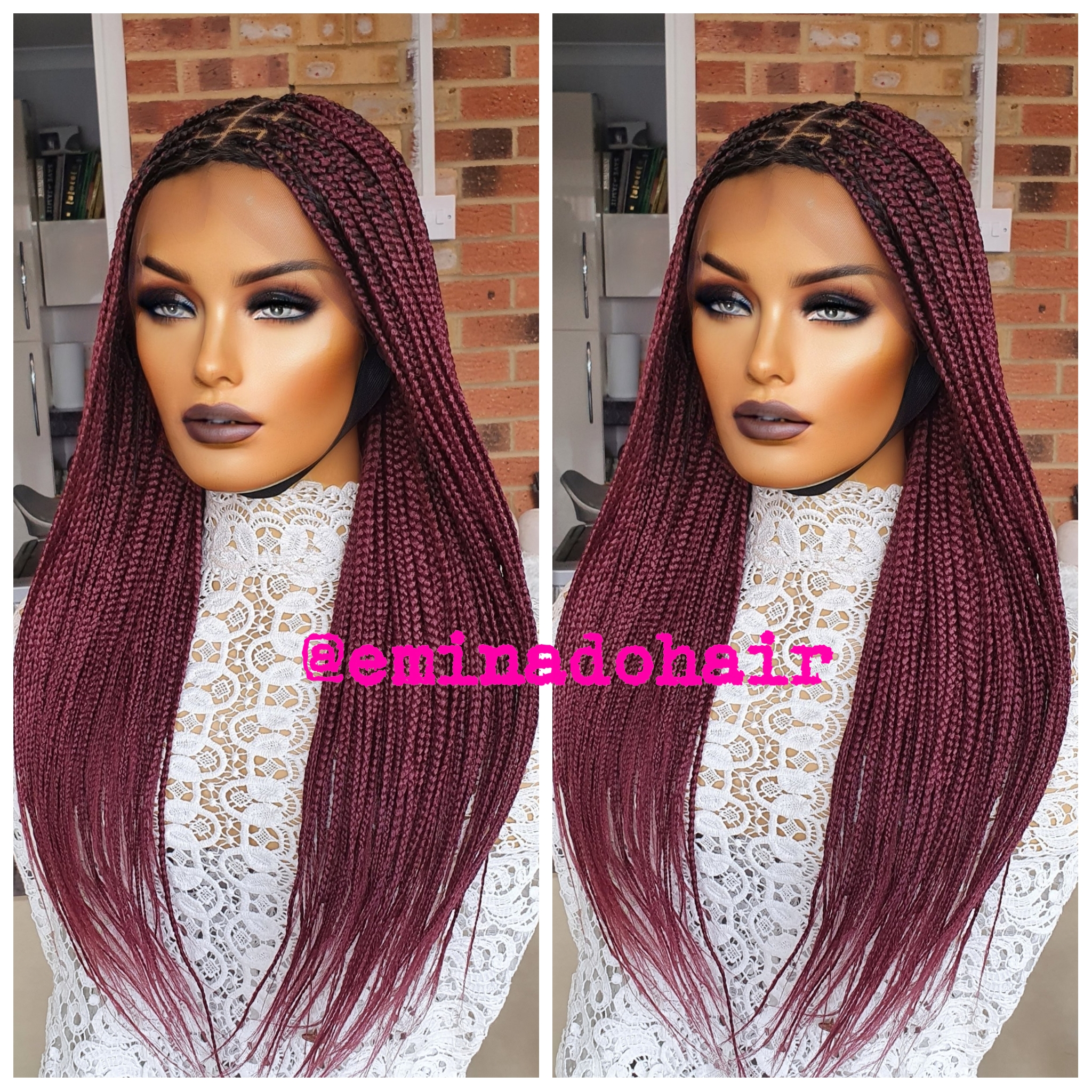 4 Braids Wine Red Lace Front Wigs Burgundy Box Braids Hairstyles Braid –  EveryMarket