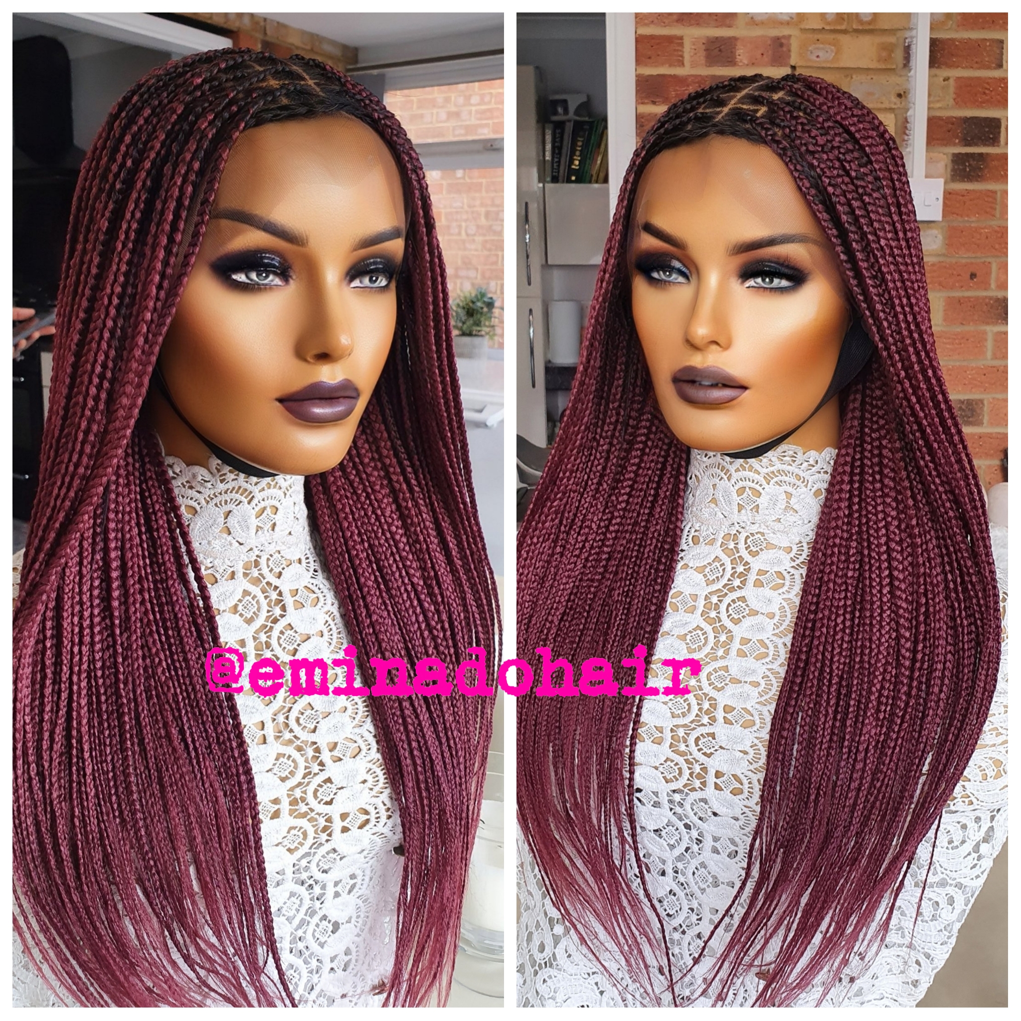 Knotless Braids Burgundy 4by4 Closure Braided Wig