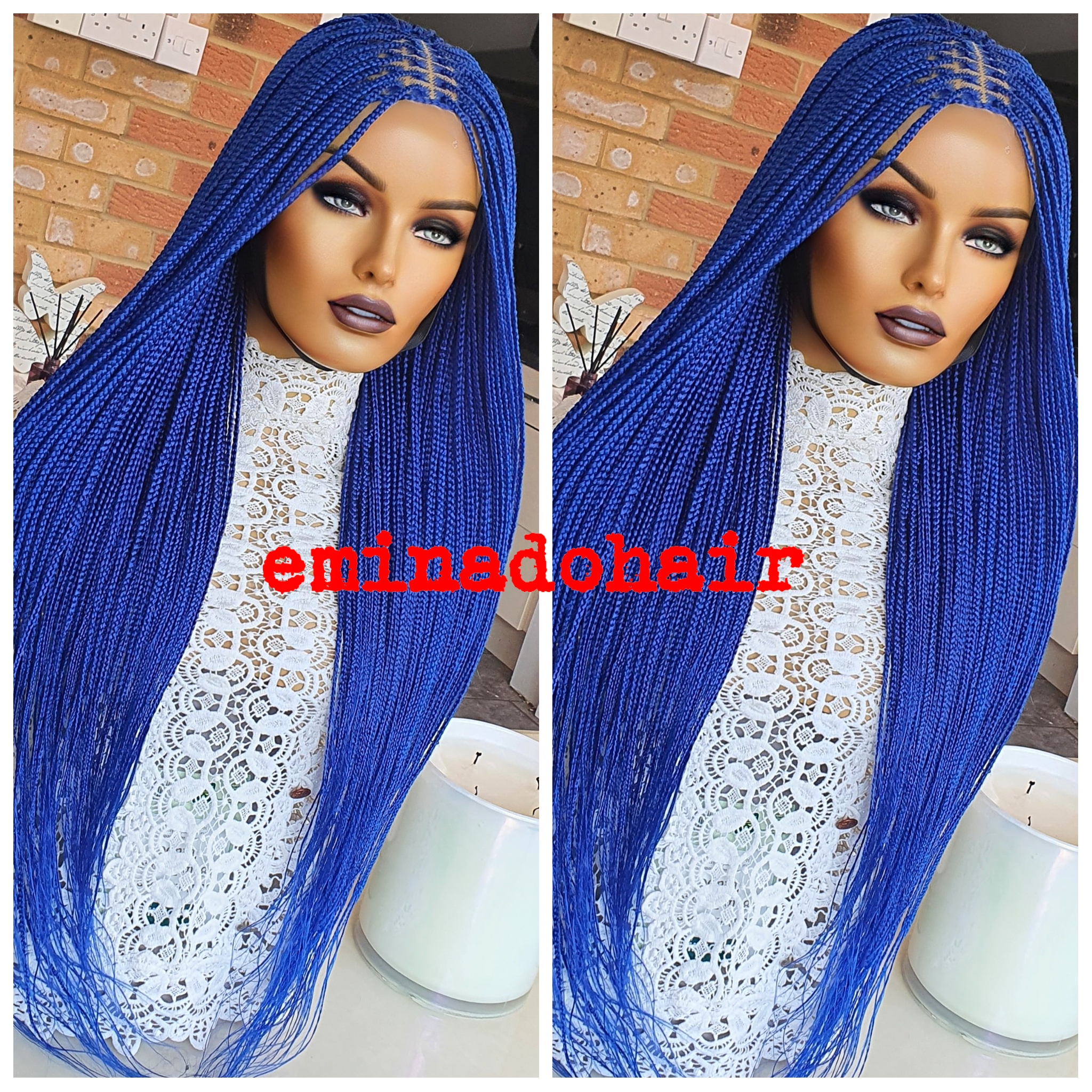 Knotless Braids Blue Closure 4by4 Braided Wig