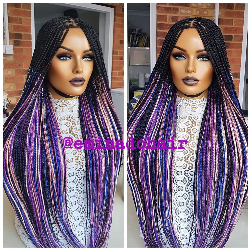 Knotless Braids Purple/Pink Ombre Closure 4by4 Braided Wig – Braided ...