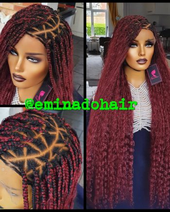 Chichi Burgundy Curly Knotless Box Braided Wig