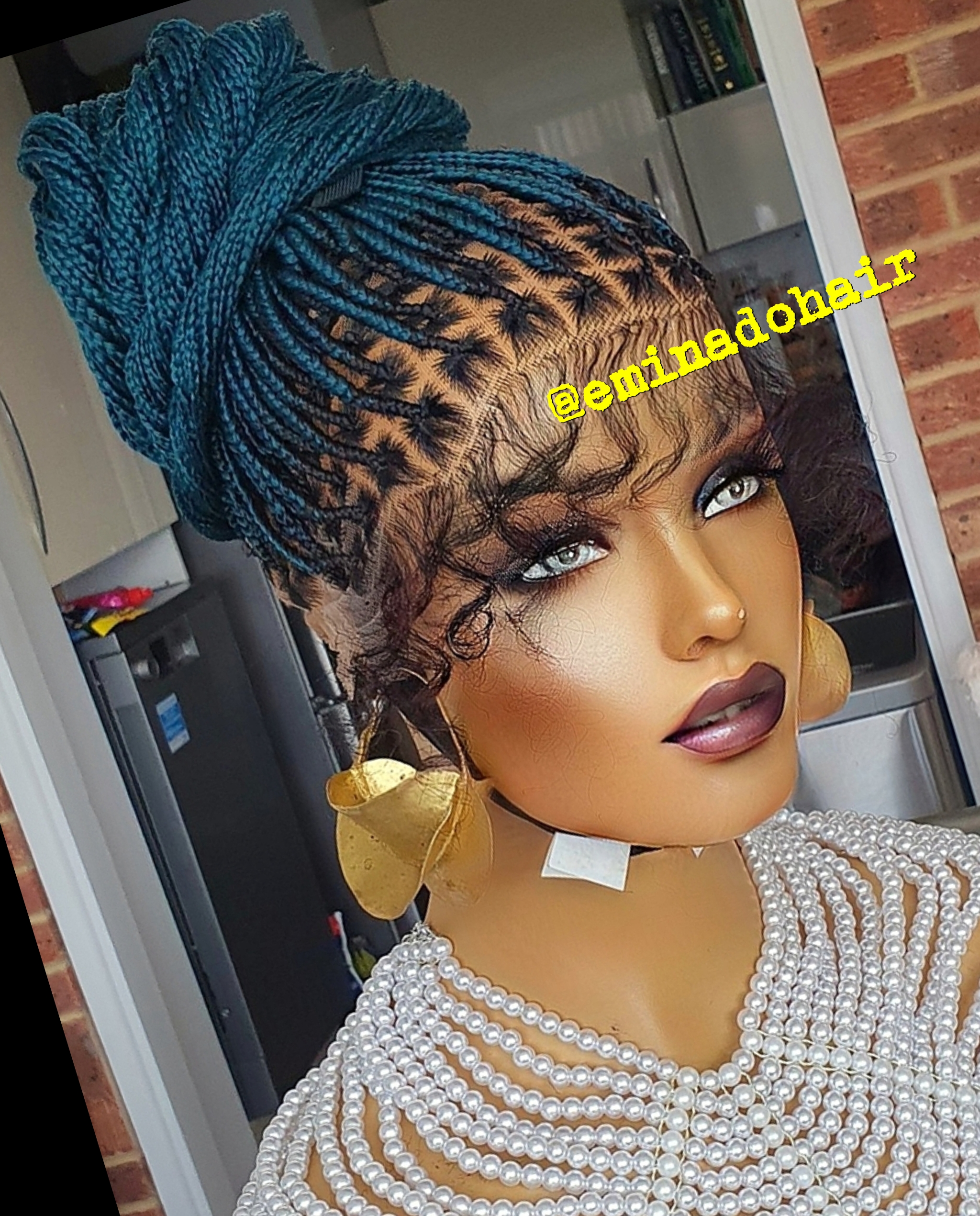 Knotless Braids Teal Green Full Lace Box Braided Wig