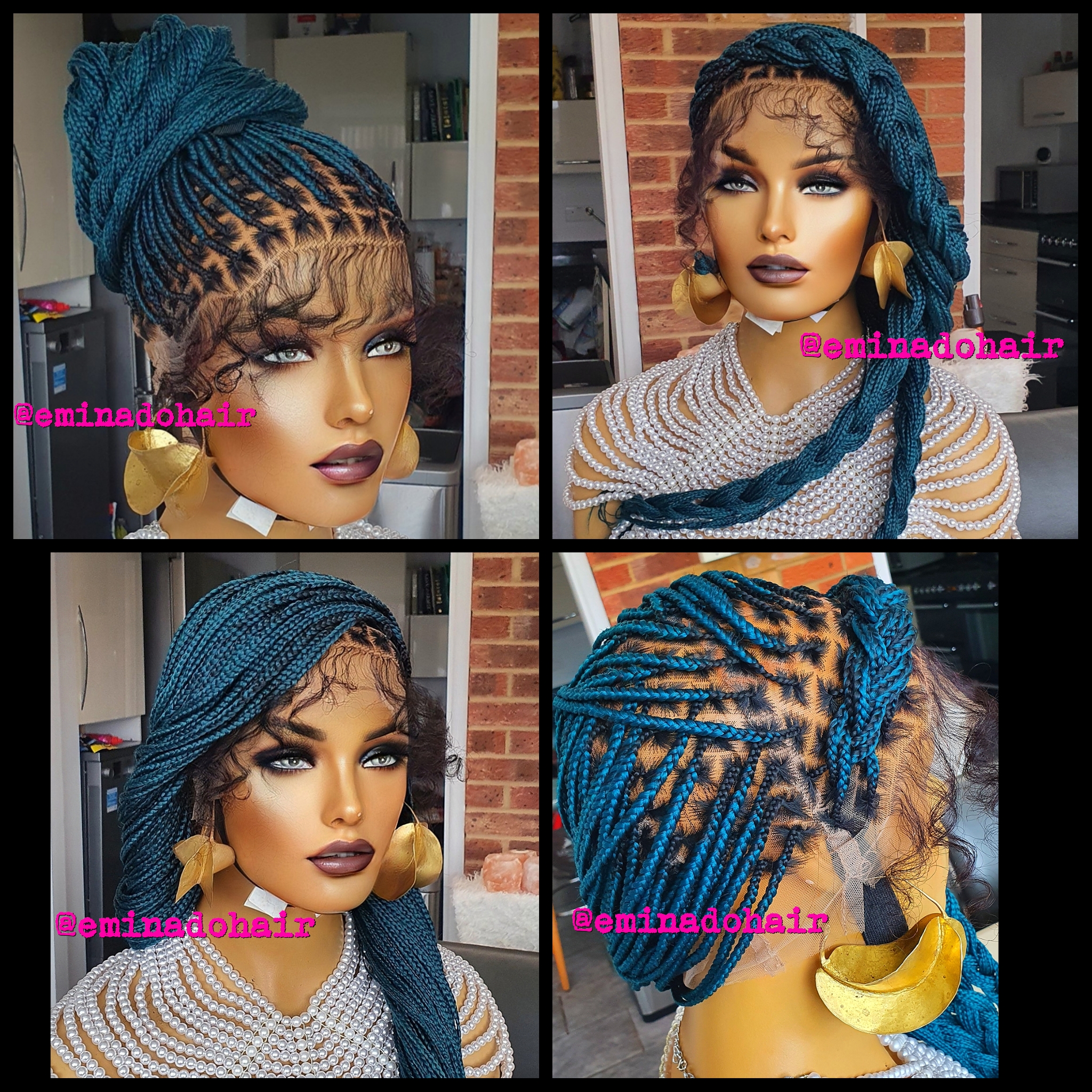 Knotless Braids Teal Green/Blue Box Braided Wig