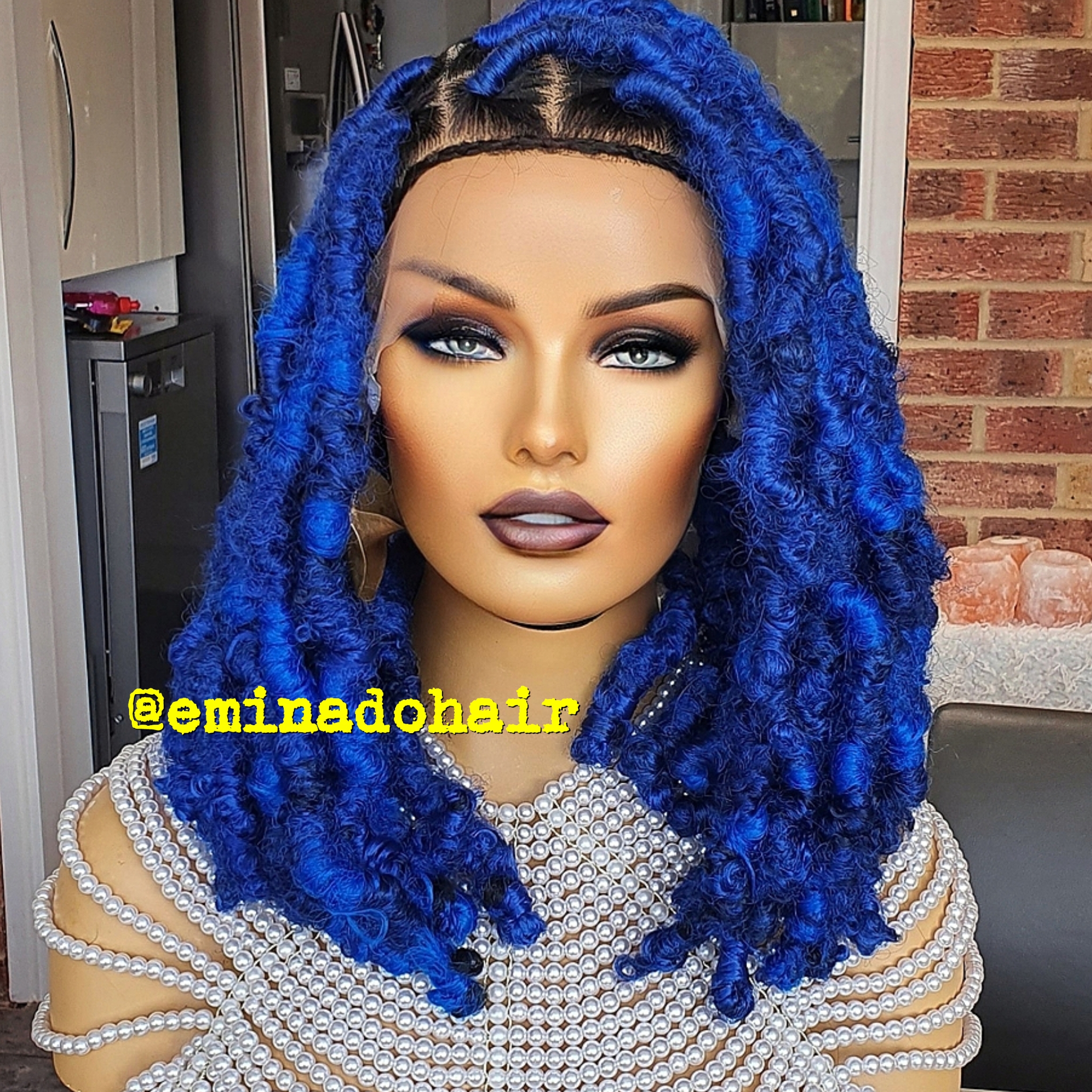 Butterfly locs braided wig, colour blue, Full Lace, Braided Wigs Store UK, Eminado Braided Wigs, Braid Wig, Lace frontal, Full lace, Cornrow, Locs, Twists