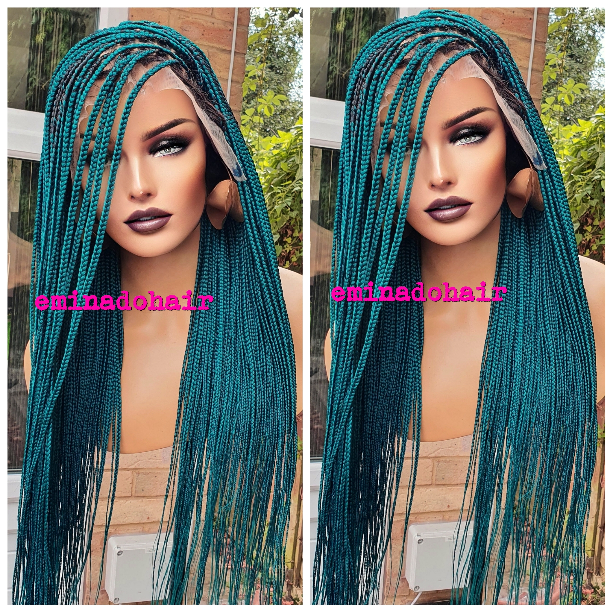 Knotless Braids Green Closure Box Braided Wig