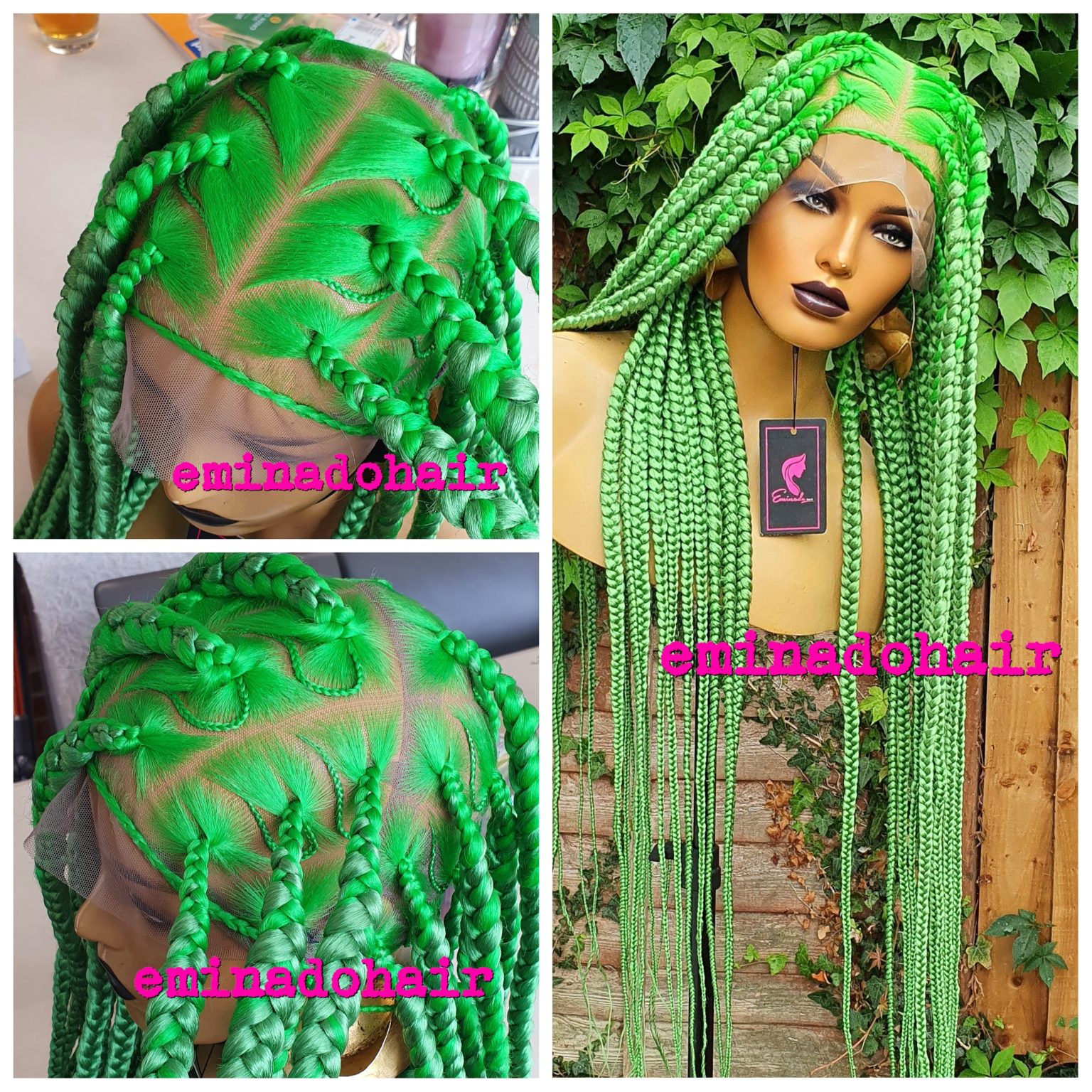 Cocobelle knotless chunky braids, Full Lace wig, Green Braided Wigs