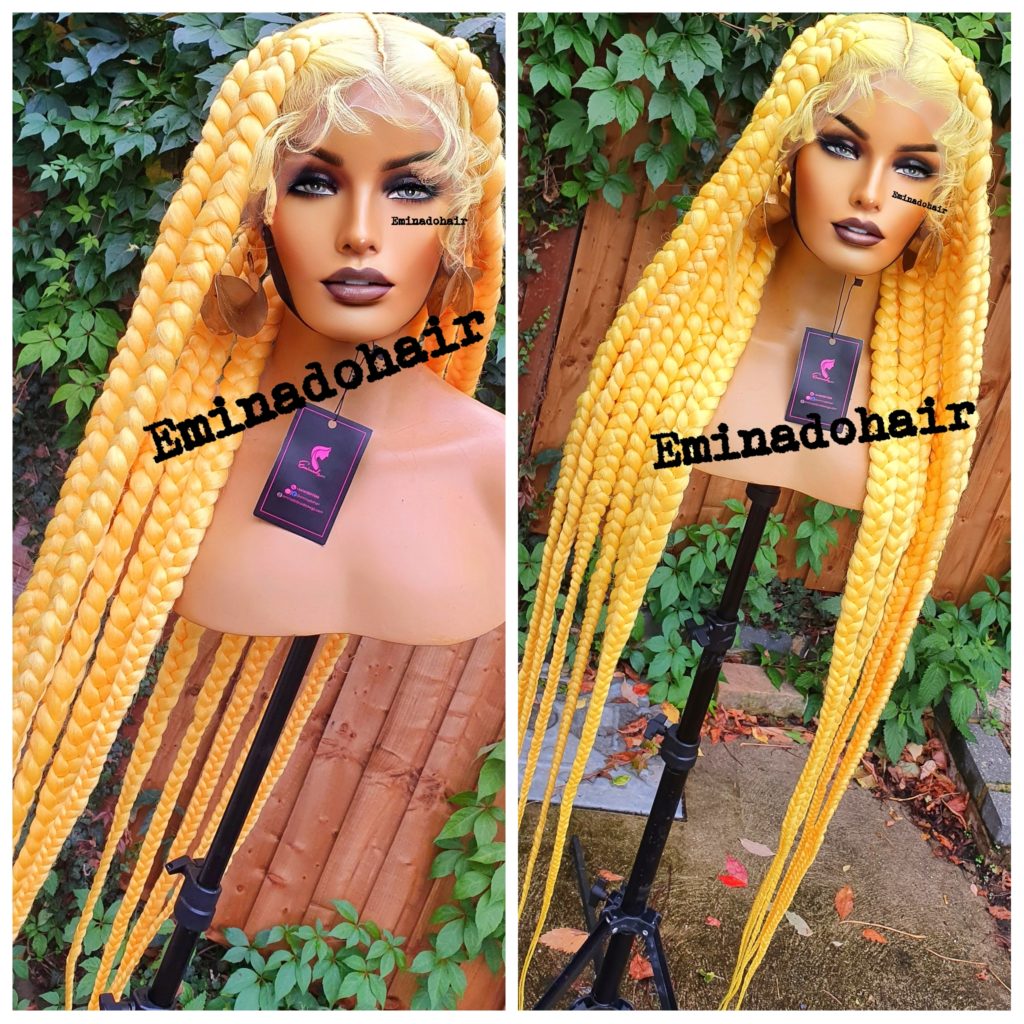 Yellow Tiffany knotless big box braids,Full Lace wig Braided Wigs