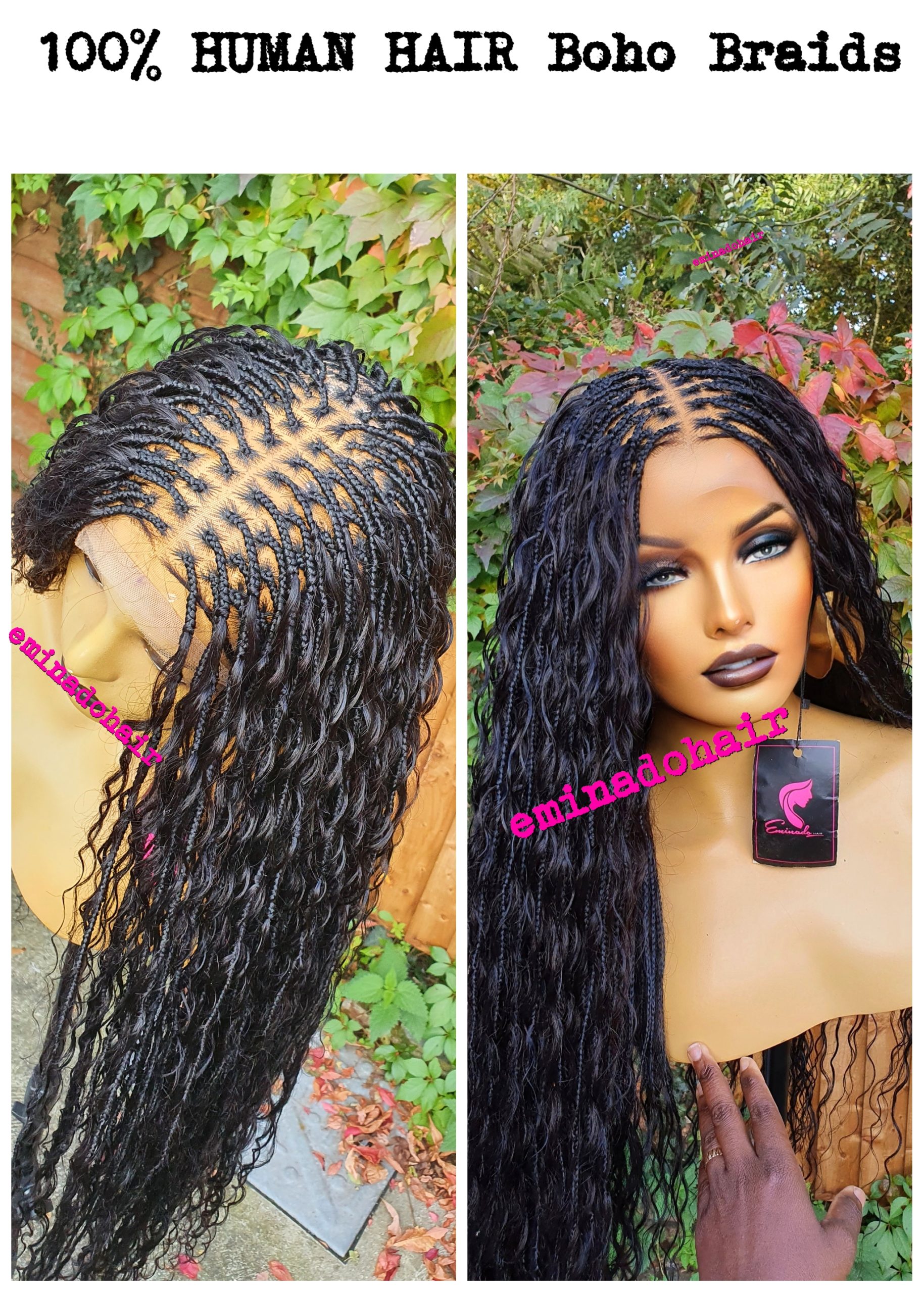 Human hair Curls, Boho Knotless Braids, full lace wig. | Braided Wigs Store  UK | Eminado Braided Wigs | Braid Wig, Lace frontal, Full lace | Cornrow |  Locs | Twists | Box Braids