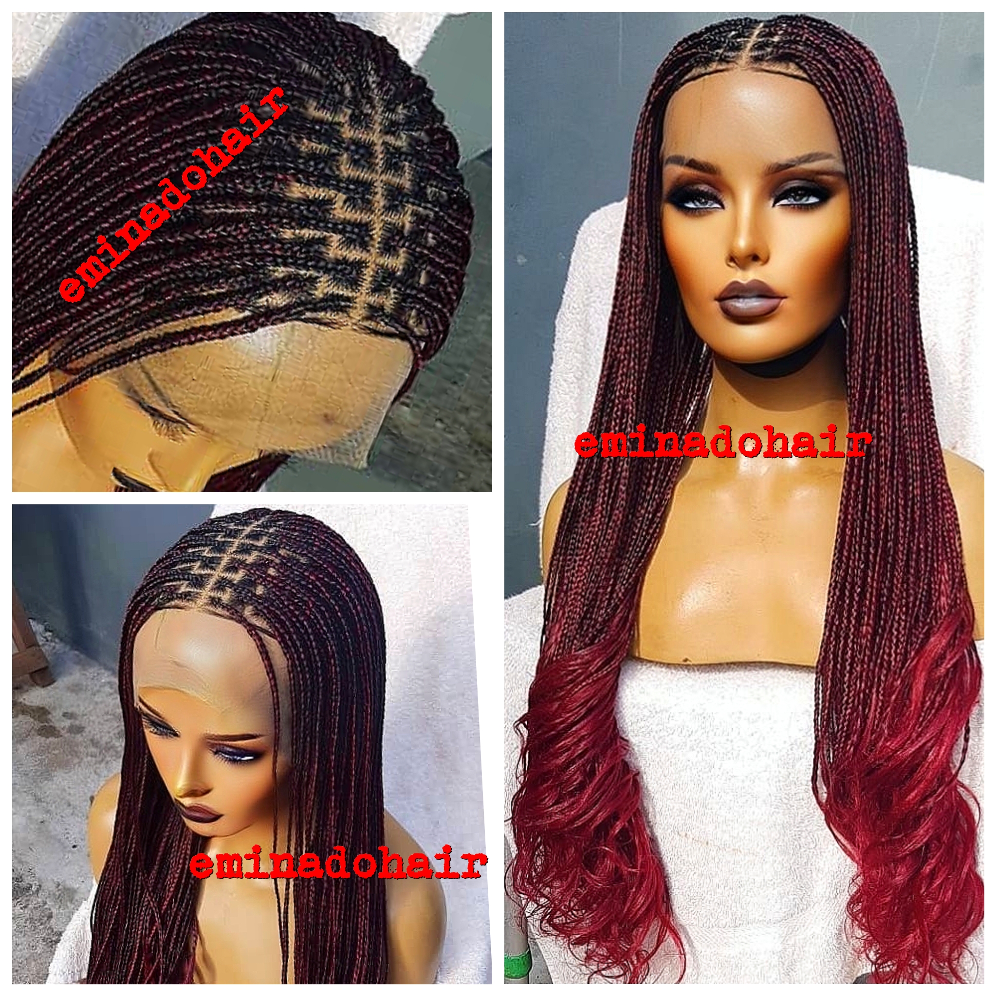 Chichi Burgundy Curly Knotless Box Braided Wig