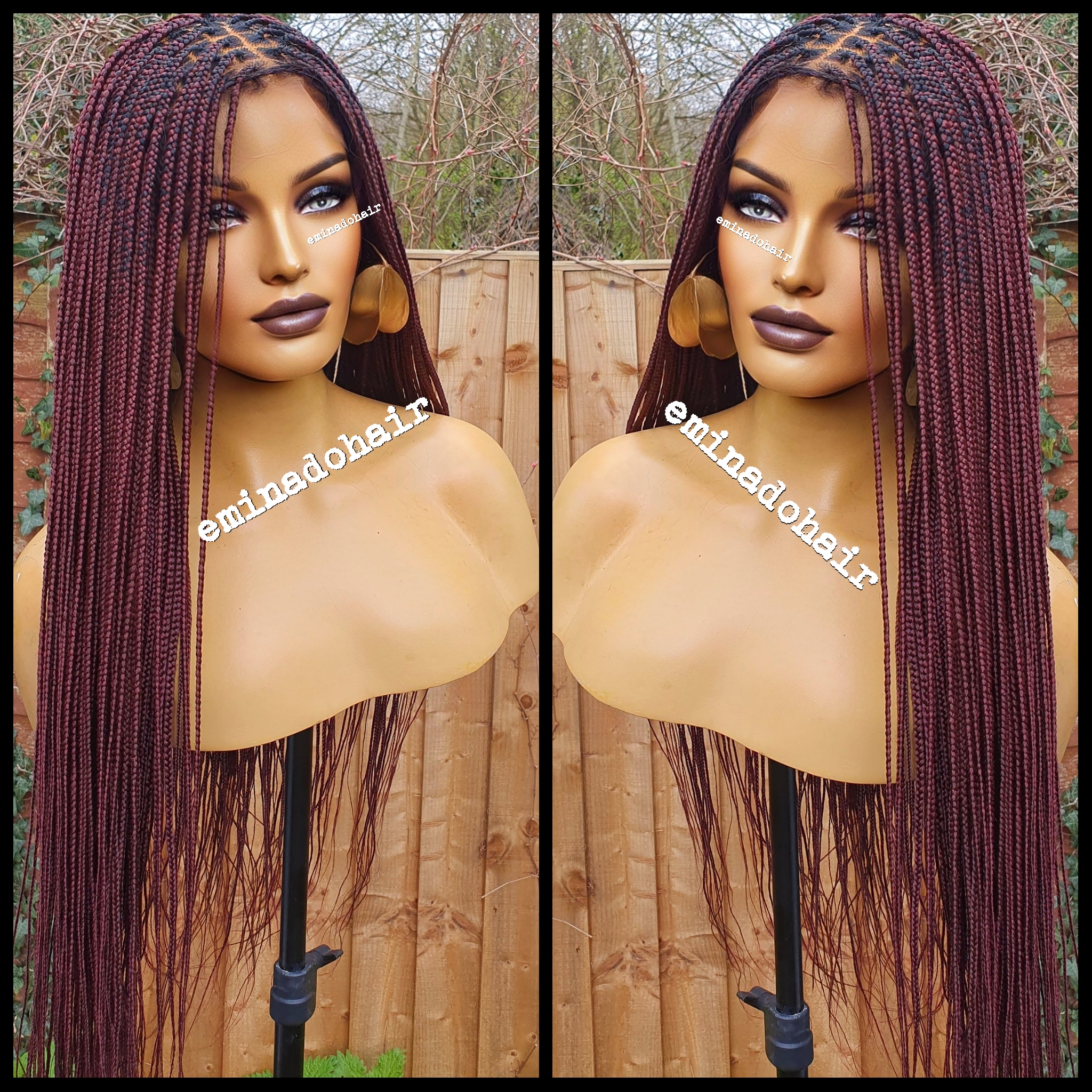 Knotless Box Braids Burgundy Braided Wig