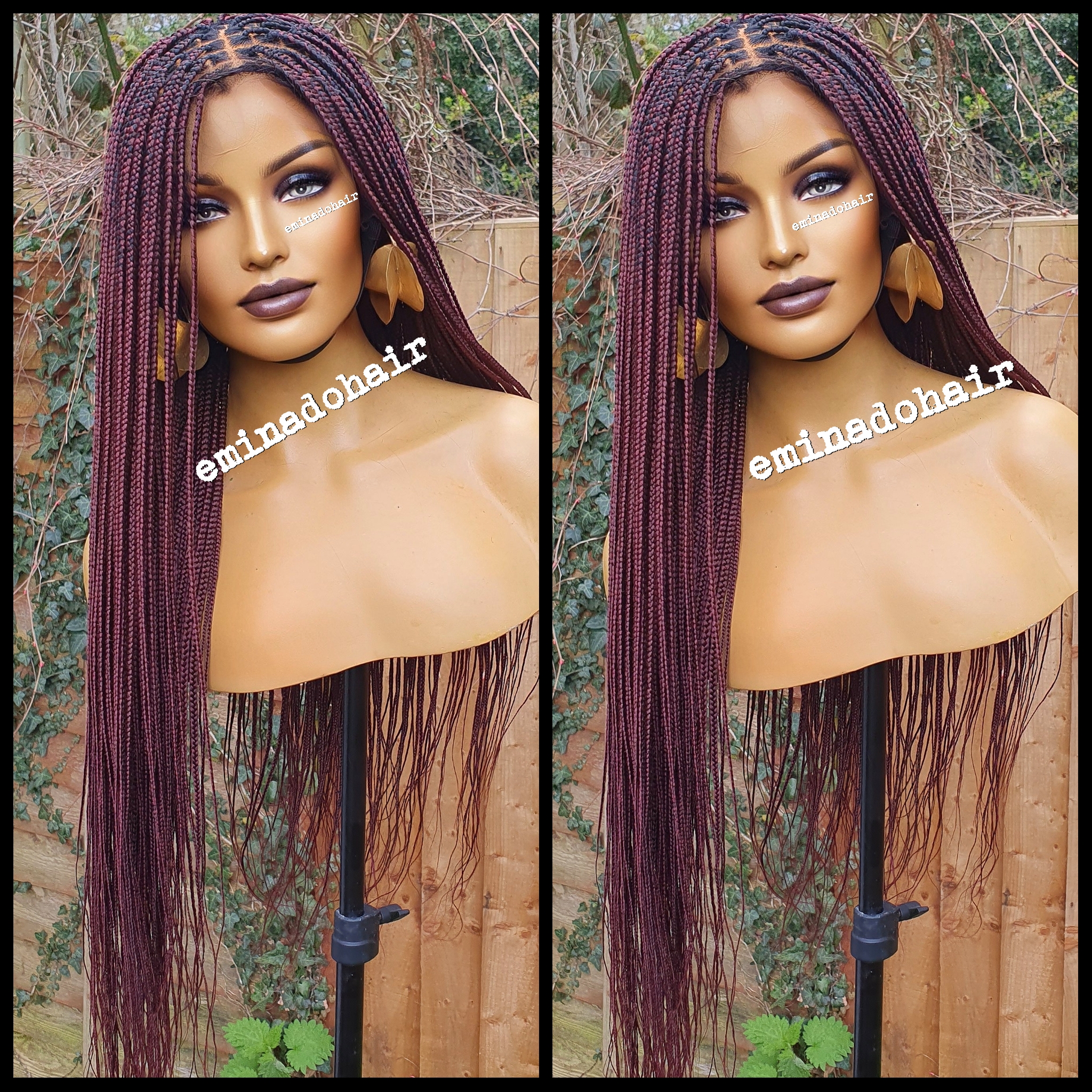 4 Braids Wine Red Lace Front Wigs Burgundy Box Braids Hairstyles Braid –  EveryMarket