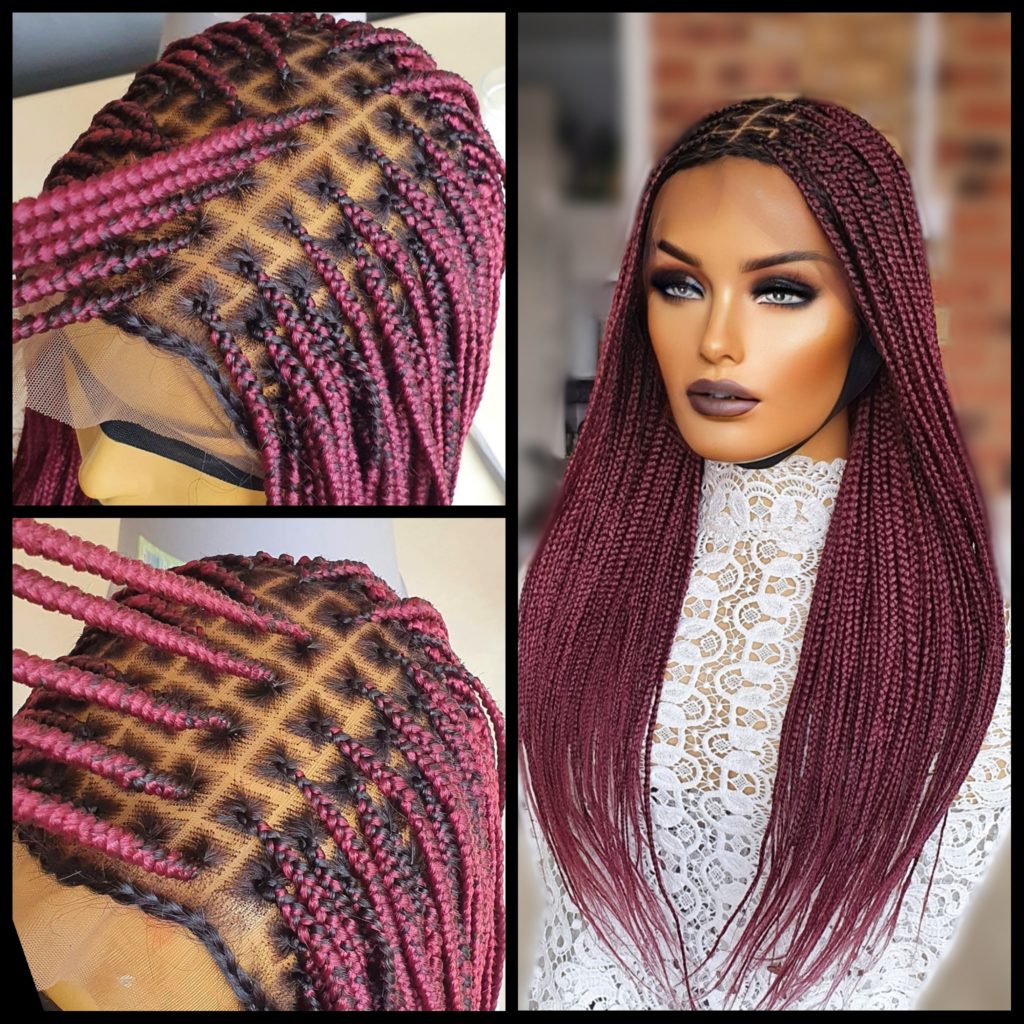 Knotless Braids Burgundy 4by4 Closure Braided Wig – Braided Wigs Store ...