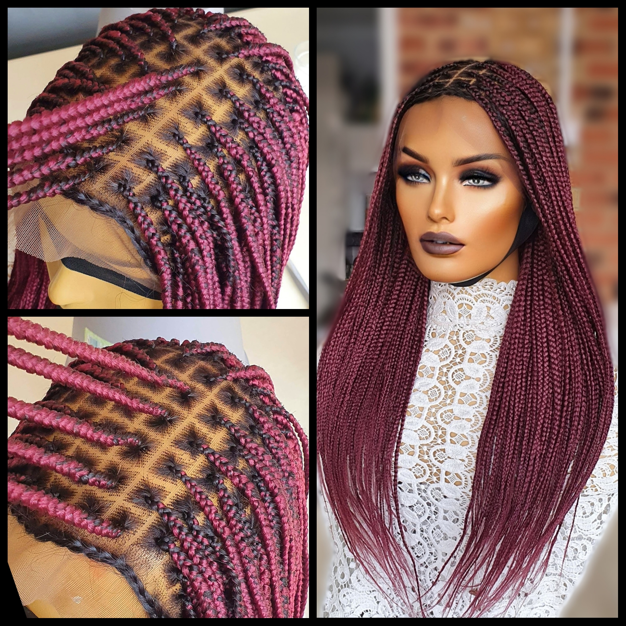 Knotless Braids Burgundy 4by4 Closure Braided Wig