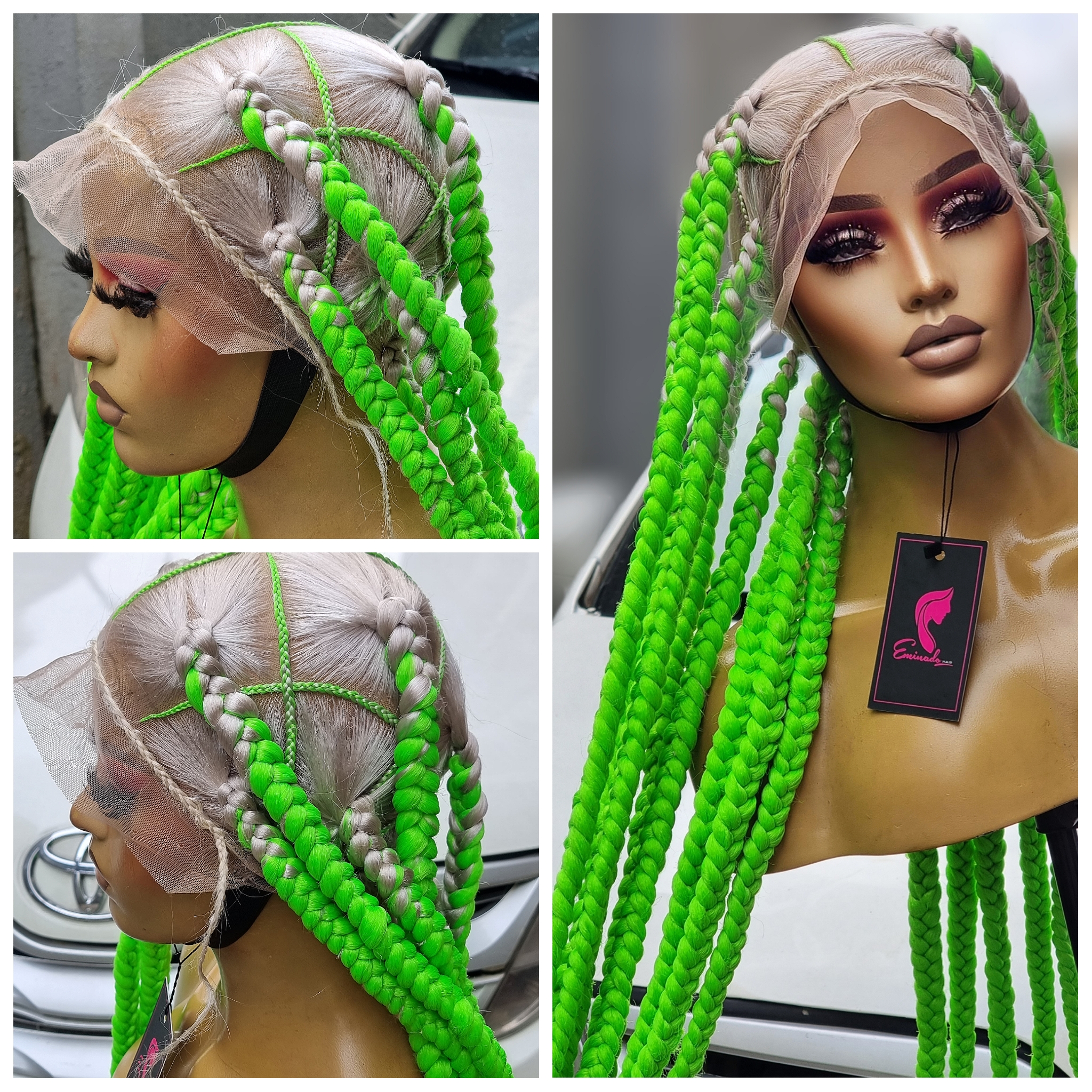Steff Don Black with Beads Knotless Box Braided Wig